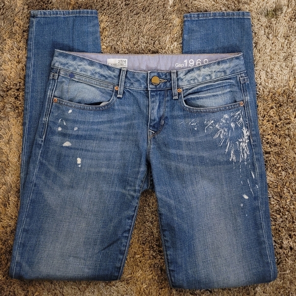 Gap 1969 Always Skinny Medium Wash White Splatter Detail Jeans 27 - Picture 10 of 11